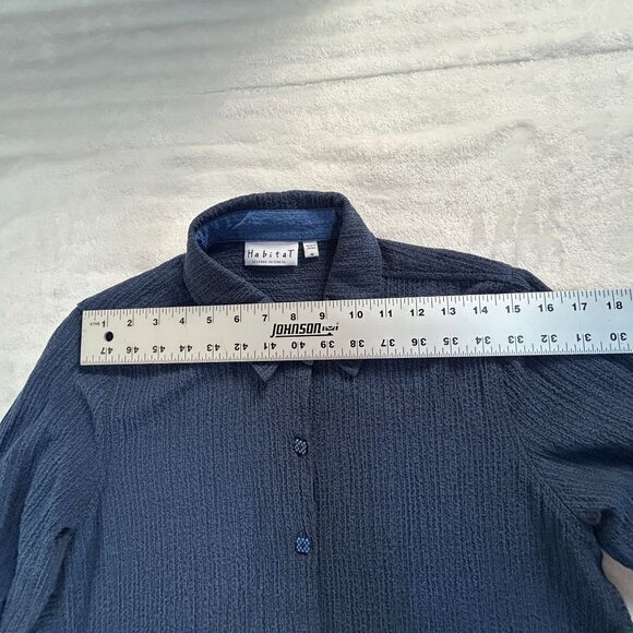 Habitat Womens Blue Textured Button Down Shirt Medium Long Sleeve Lightweight - Picture 6 of 9